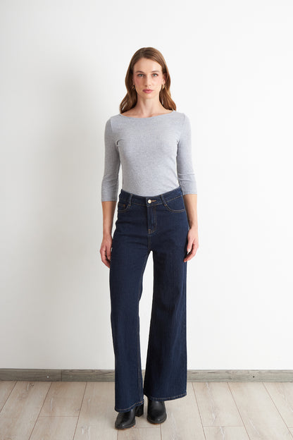 Polera Manga 3/4 Cuello Bote Gris