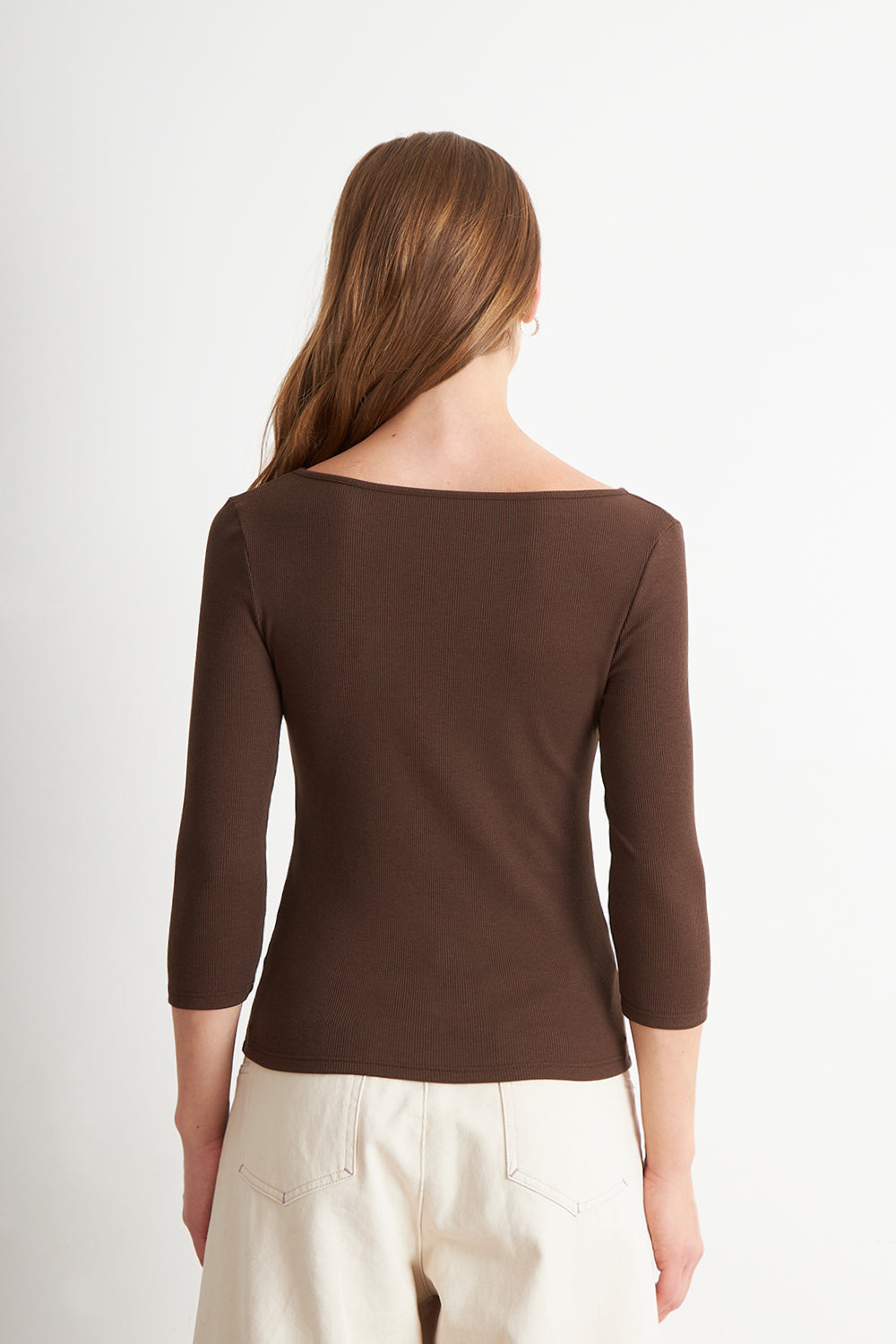 Polera Manga 3/4 Cuello Bote Café