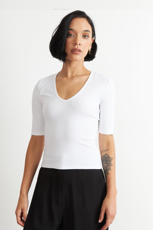 Polera Manga Corta Cuello Tipo U Blanco