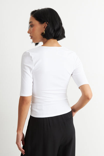 Polera Manga Corta Cuello Tipo U Blanco