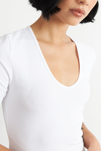Polera Manga Corta Cuello Tipo U Blanco