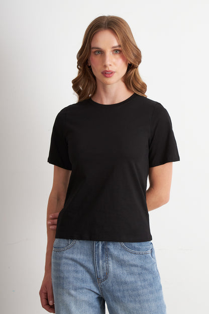 Polera Recta Manga Corta Negro