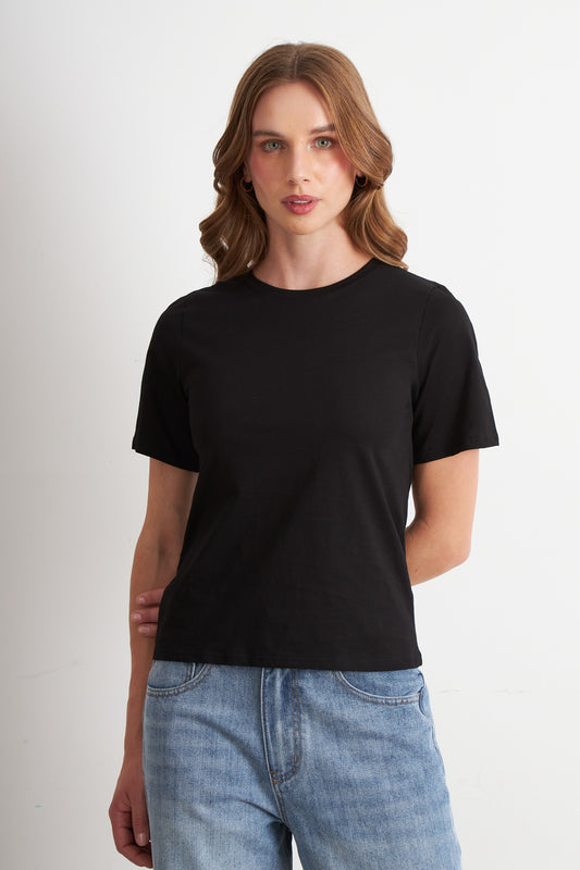 Polera Recta Manga Corta Negro