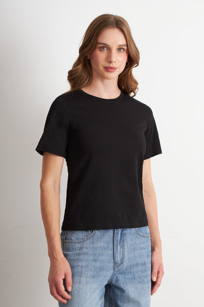 Polera Recta Manga Corta Negro