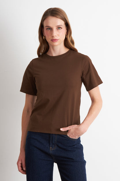 Polera Recta Manga Corta Café