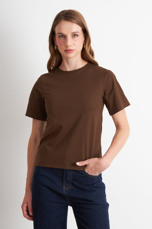 Polera Recta Manga Corta Café