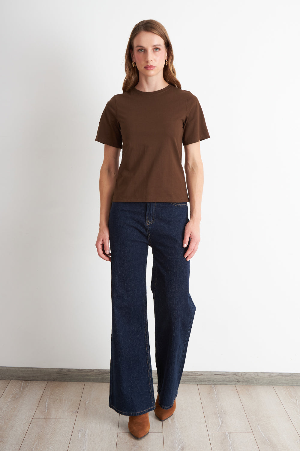 Polera Recta Manga Corta Café