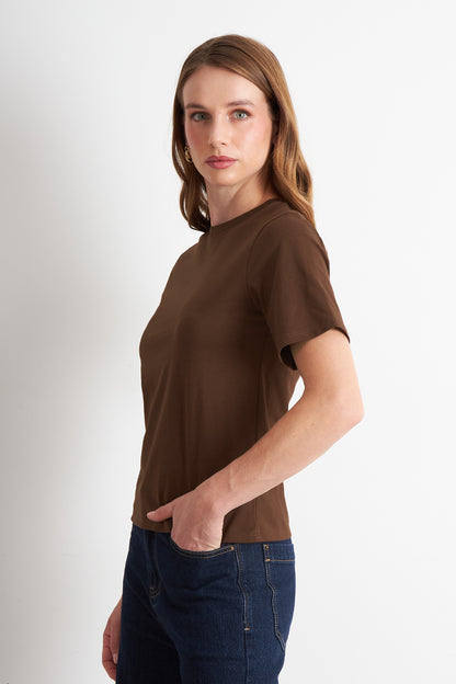 Polera Recta Manga Corta Café