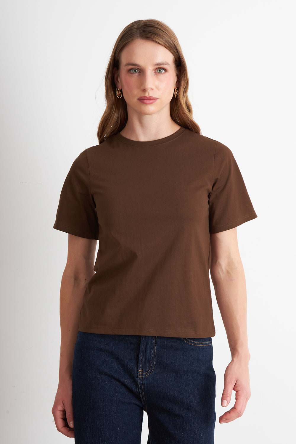 Polera Recta Manga Corta Café