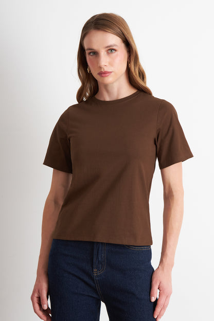 Polera Recta Manga Corta Café