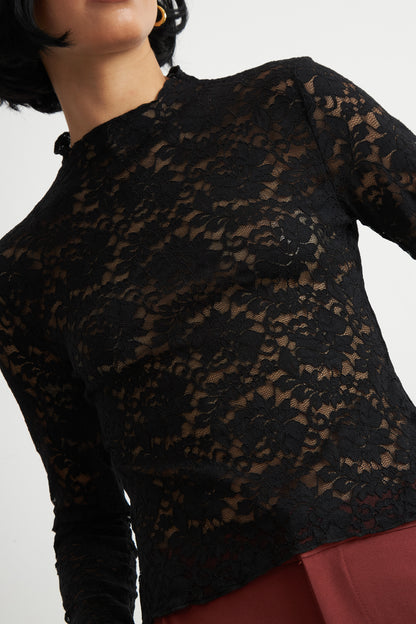 Polera Encaje Cuello Alto Negro