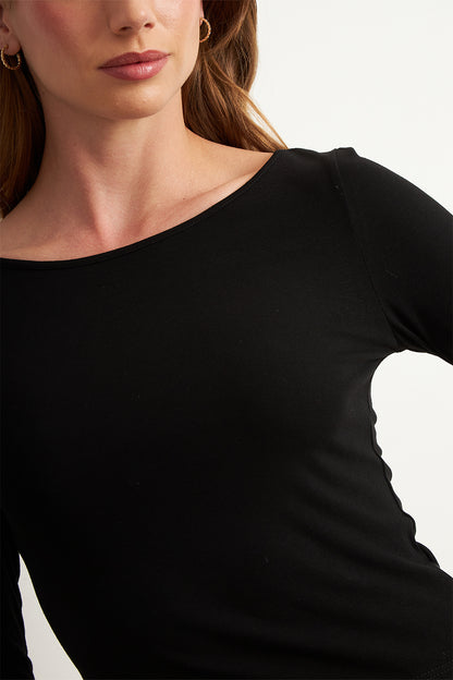 Polera Manga Larga Cuello Bote Negro