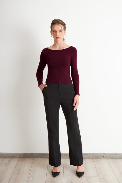 Polera Manga Larga Cuello Bote Burdeo