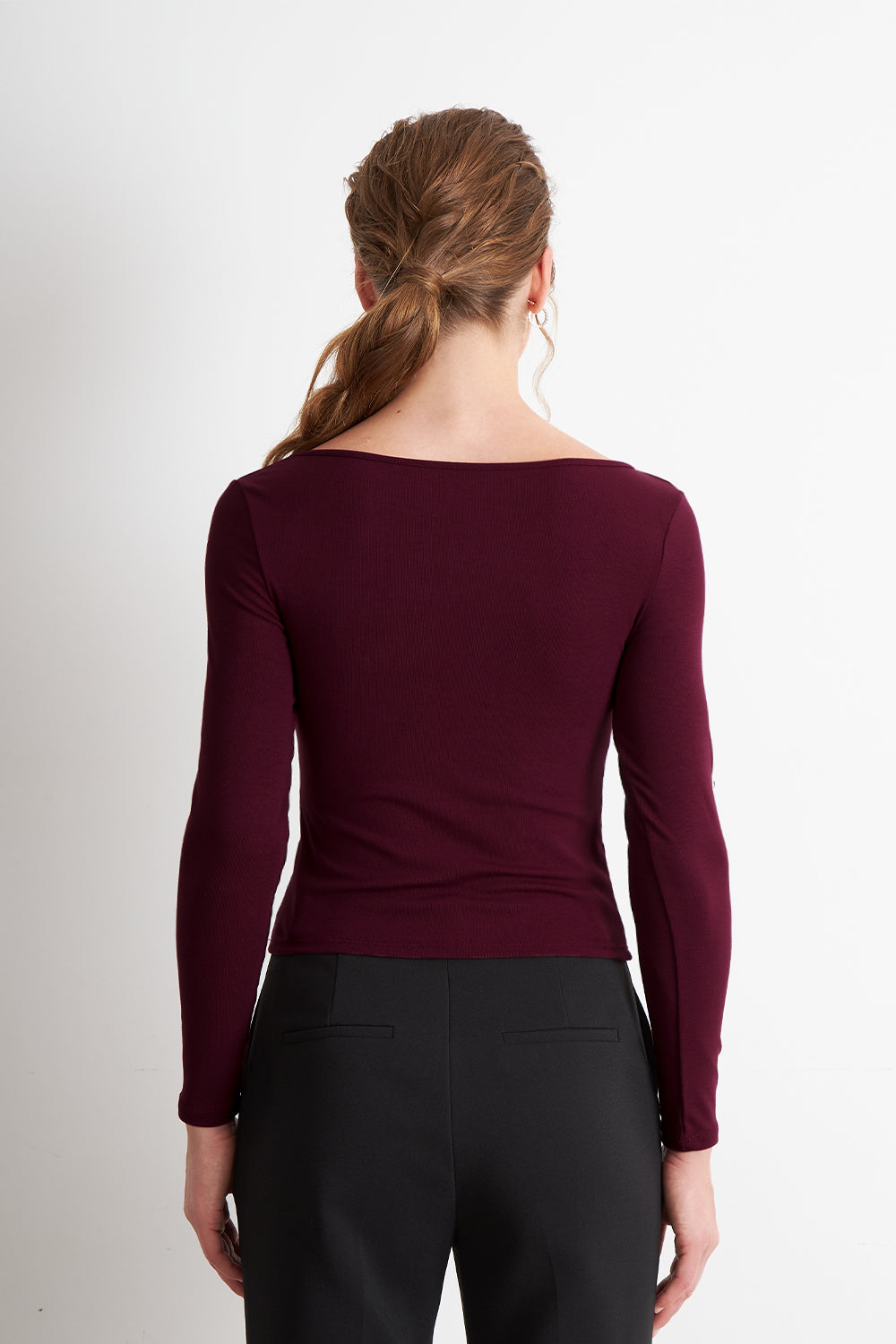 Polera Manga Larga Cuello Bote Burdeo