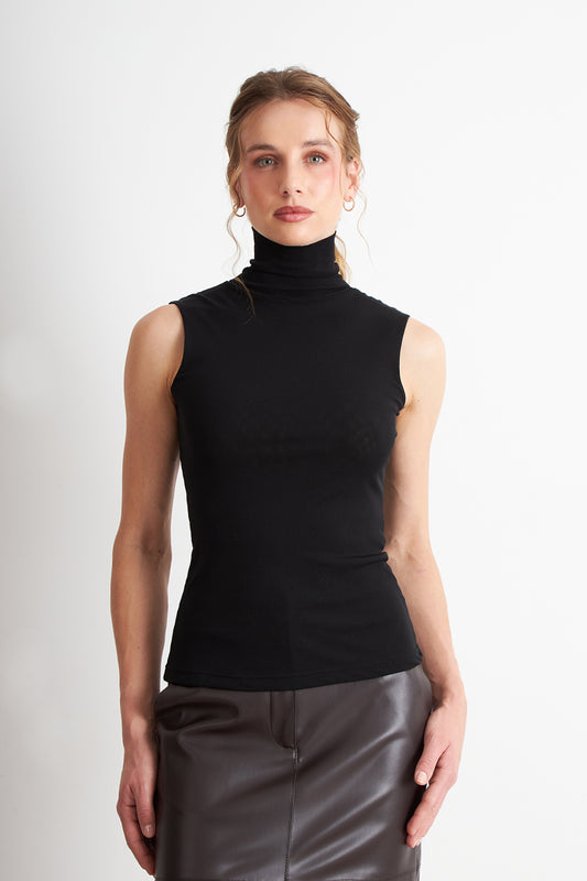 Polera Malla Cuello Alto Negro