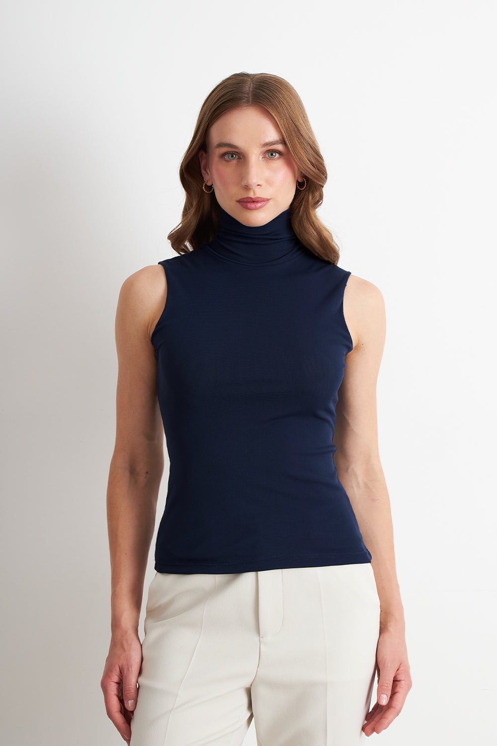 Polera Malla Cuello Alto Azul