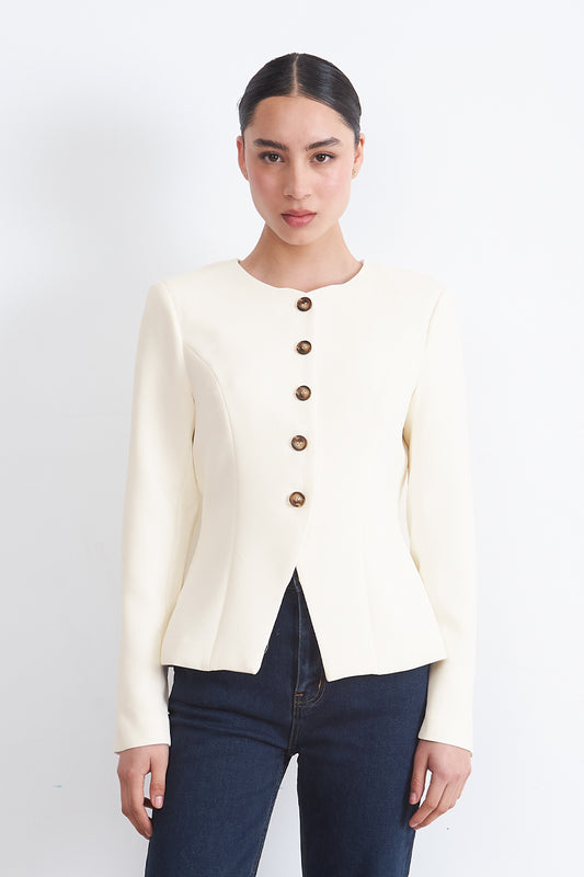Blazer Peplum Botones Blanco
