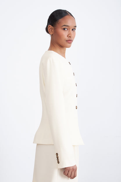 Blazer Peplum Botones Blanco