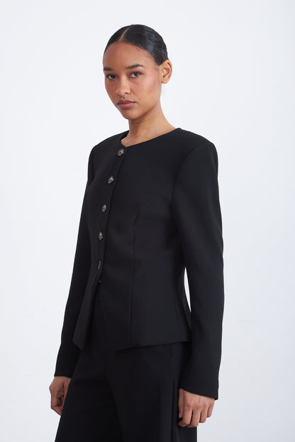 Blazer Peplum Botones Negro
