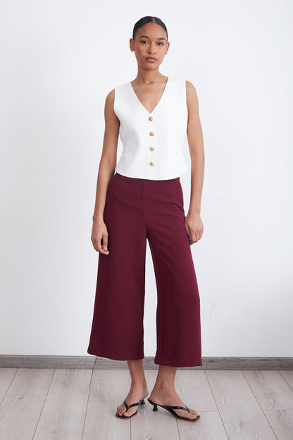 Pantalón Wide Leg Crop Burdeo