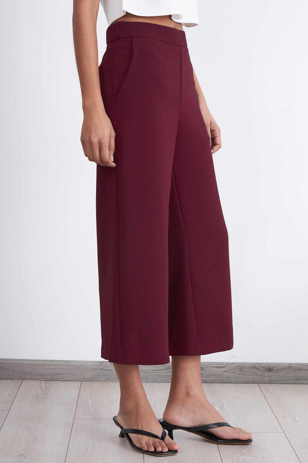 Pantalón Wide Leg Crop Burdeo