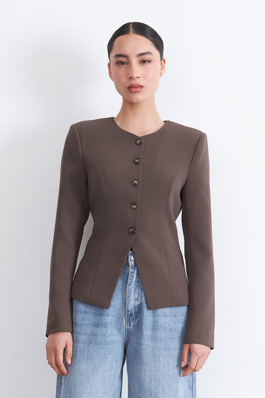 Blazer Peplum Botones Café