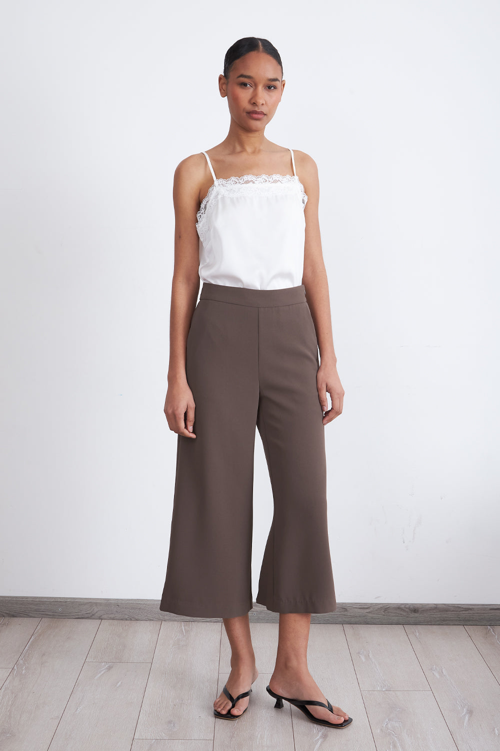 Pantalón Wide Leg Crop Café