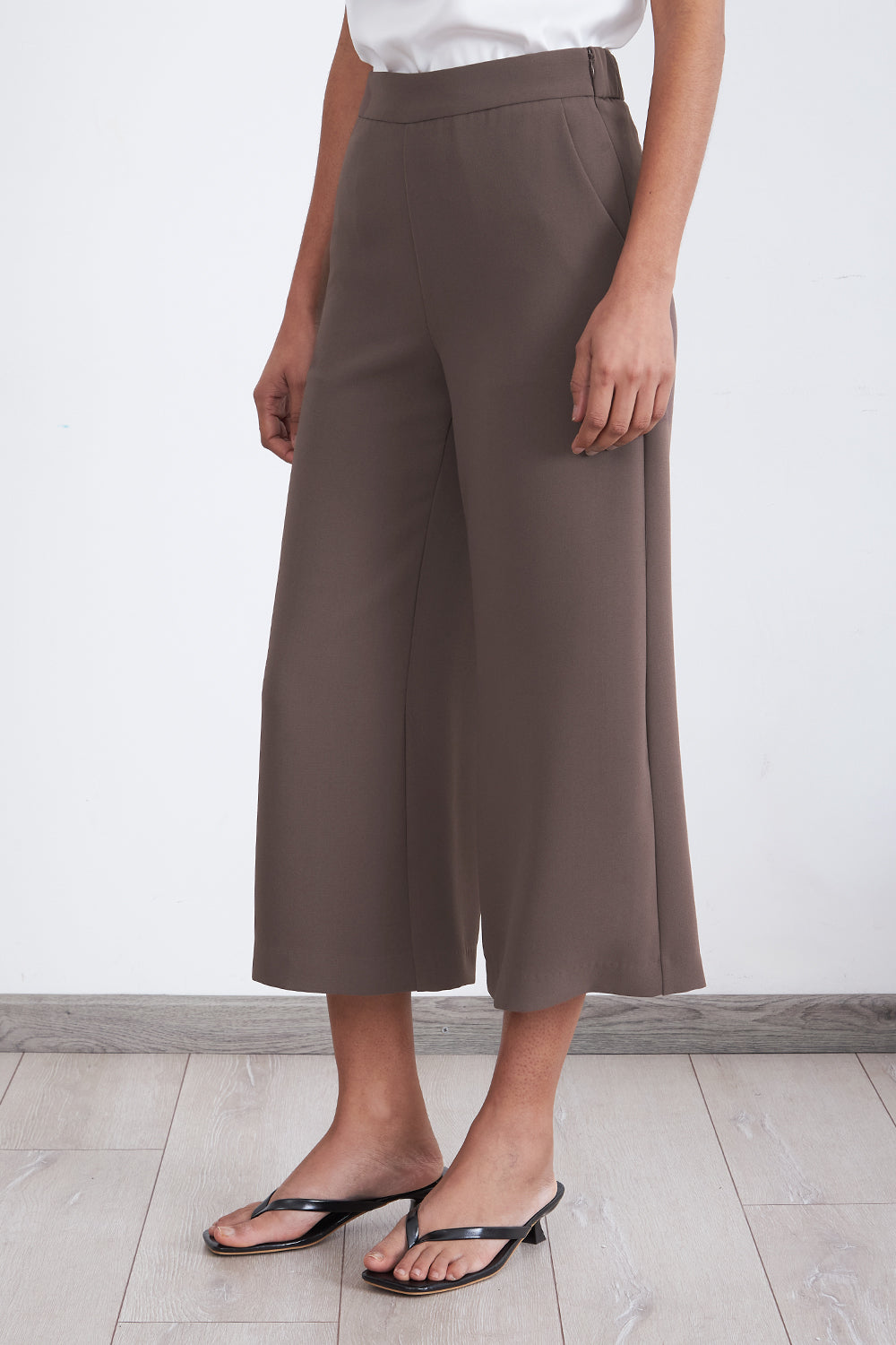 Pantalón Wide Leg Crop Café