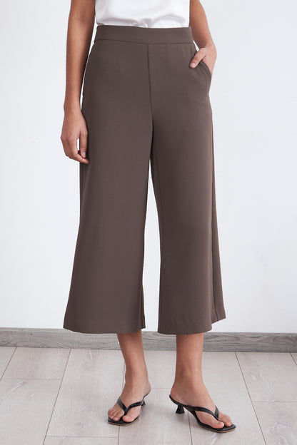 Pantalón Wide Leg Crop Café