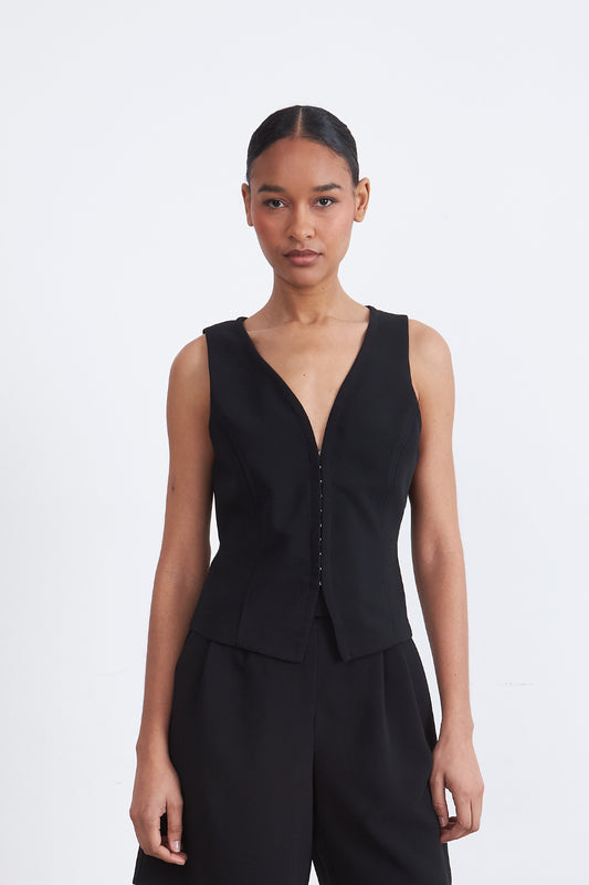 Gilet Escote en V Profundo Negro