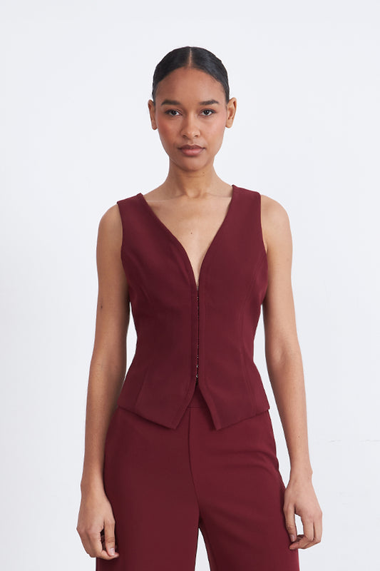 Gilet Escote en V Profundo Burdeo