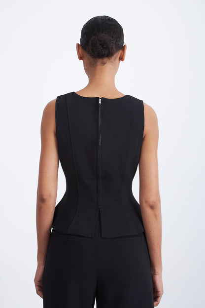 Polera Entallada Escote Cuadrado Negro