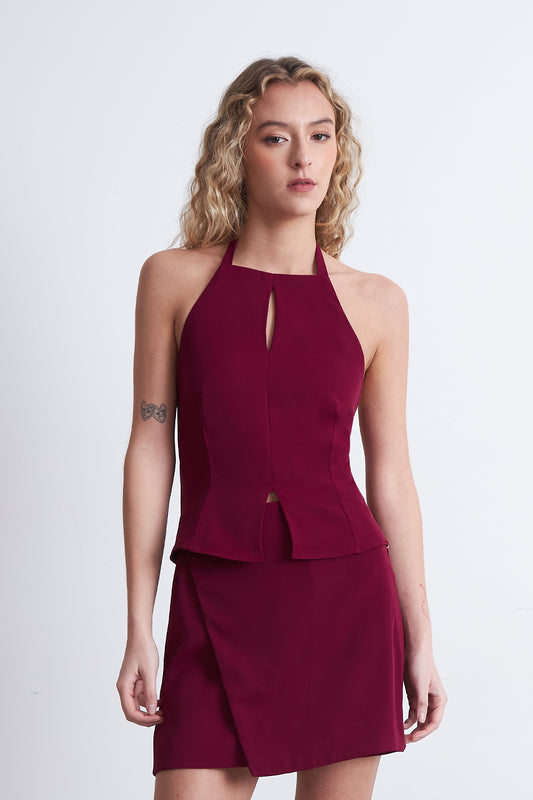 Top Halter Abertura Burdeo