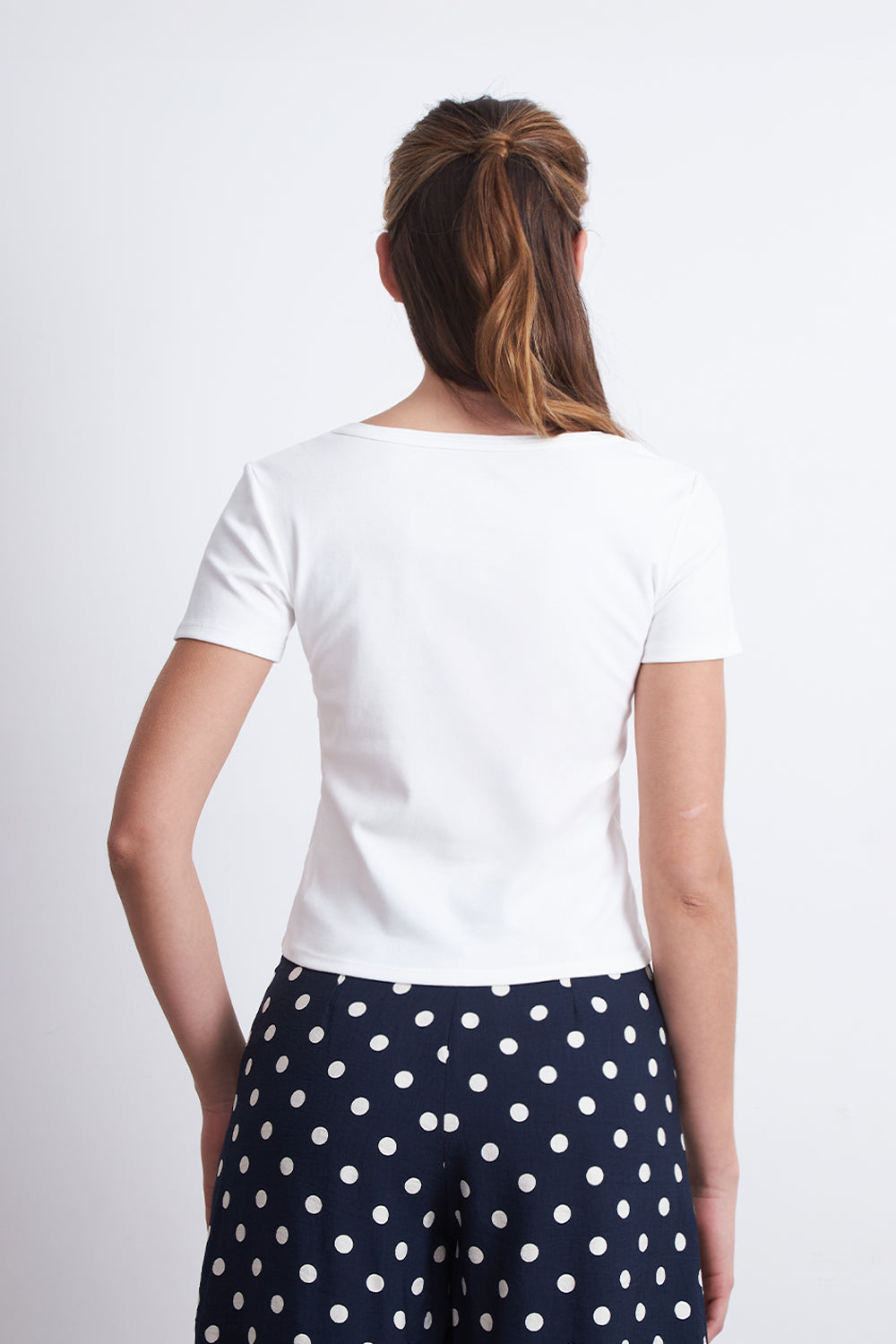 Polera Básica Manga Corta Cuello U Blanco