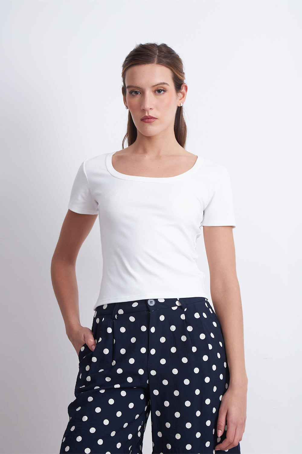 Polera Básica Manga Corta Cuello U Blanco