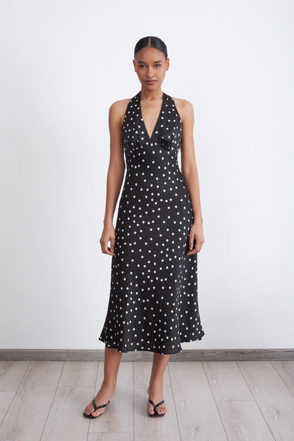 Vestido Tipo Satín Puntos Negro