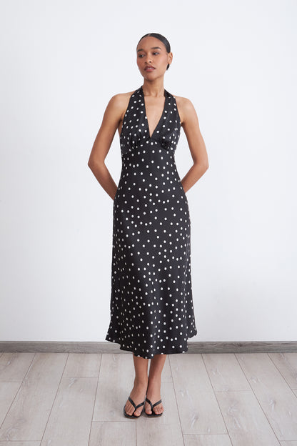 Vestido Tipo Satín Puntos Negro