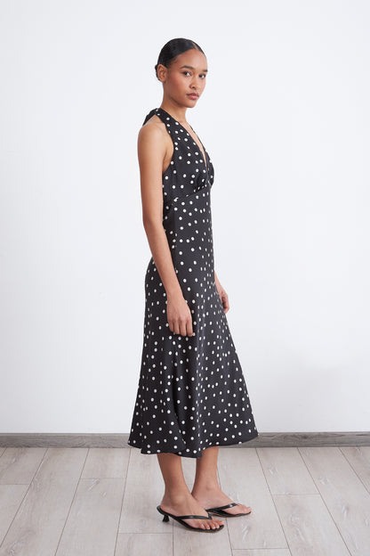 Vestido Tipo Satín Puntos Negro
