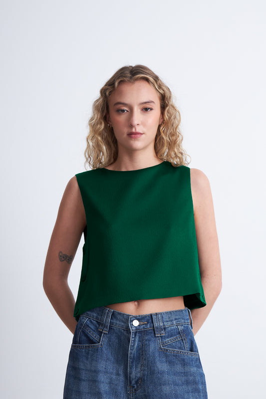 Top Corto Tipo Satín Verde