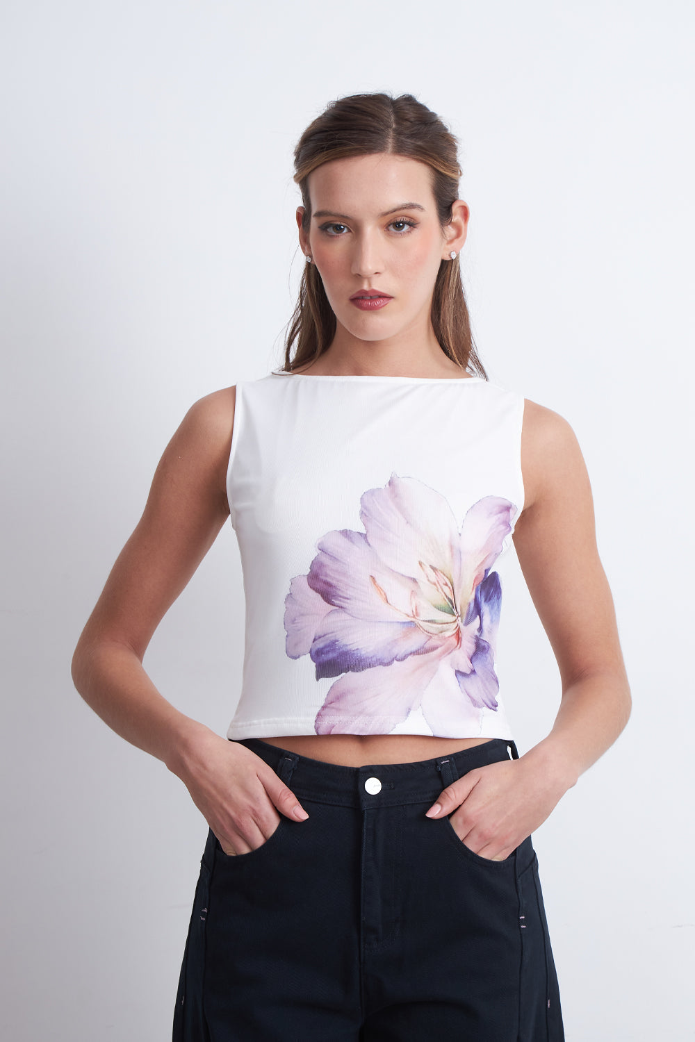 Top Malla Flor Blanco