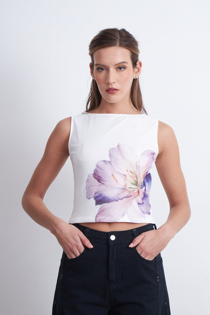 Top Malla Flor Blanco