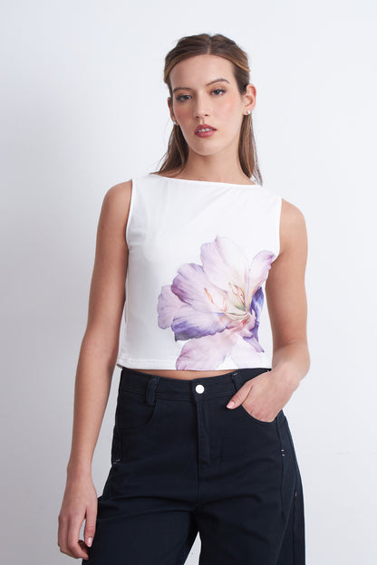 Top Malla Flor Blanco