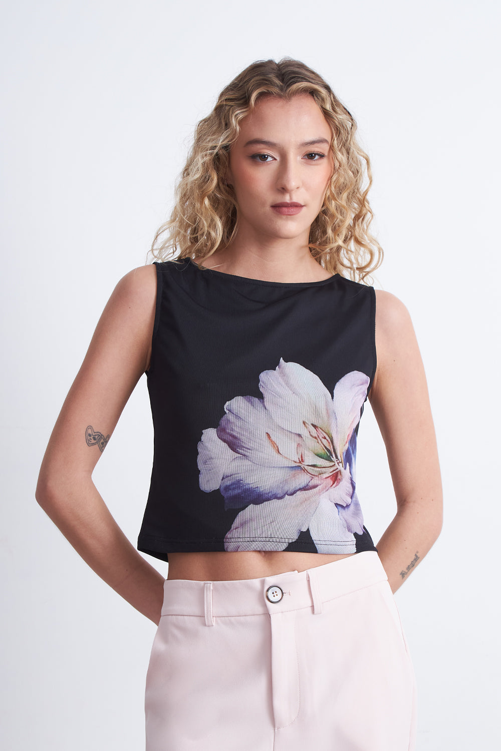 Top Malla Flor Negro