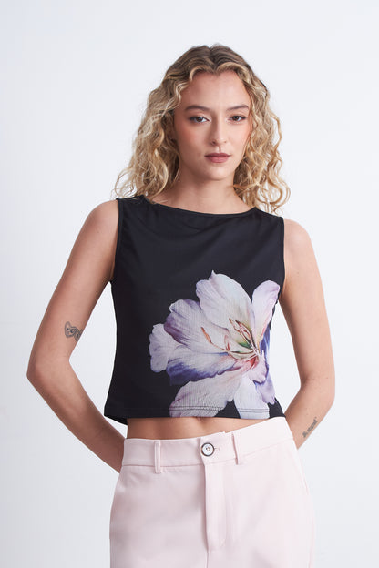 Top Malla Flor Negro