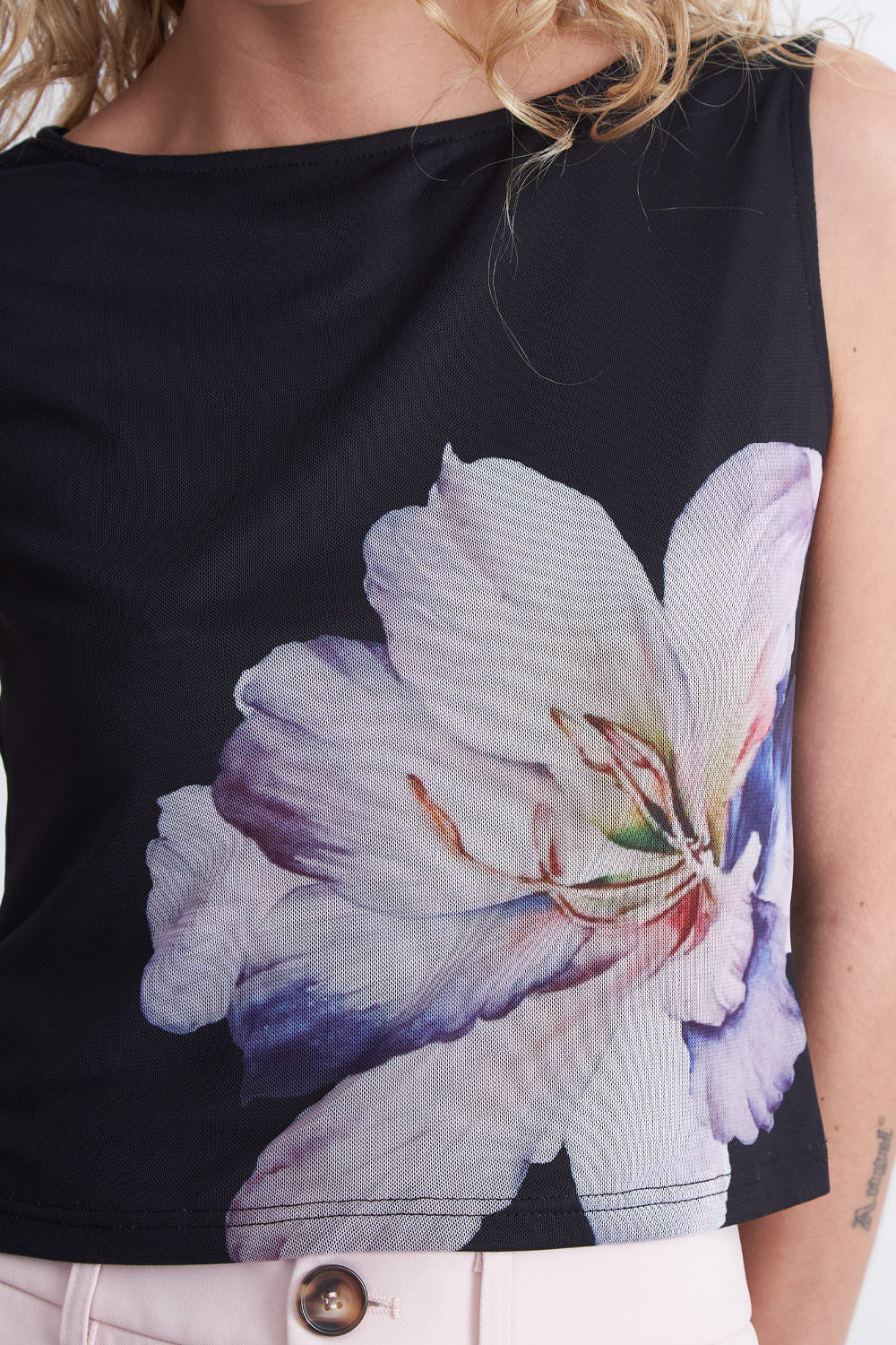 Top Malla Flor Negro
