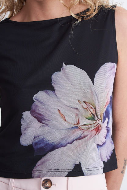Top Malla Flor Negro