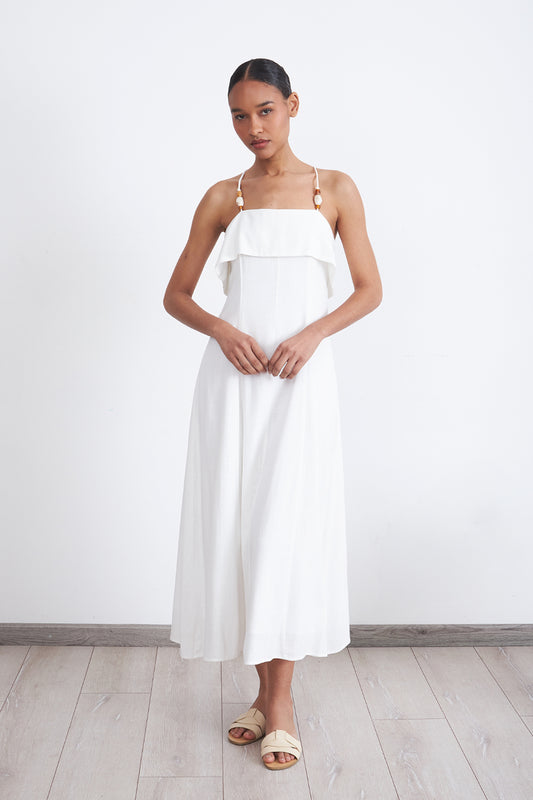 Vestido Midi con Volante Blanco