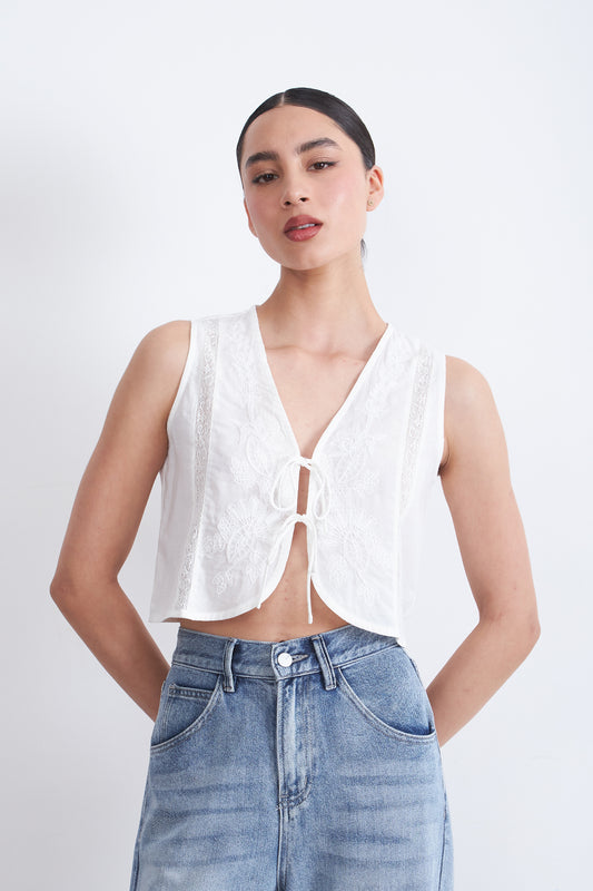 Blusa Bordado Lazos Blanco