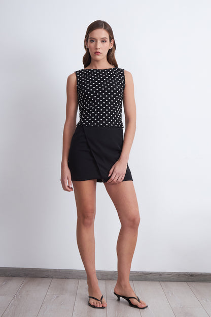 Top Lunares Elasticado Negro