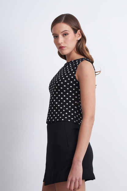 Top Lunares Elasticado Negro